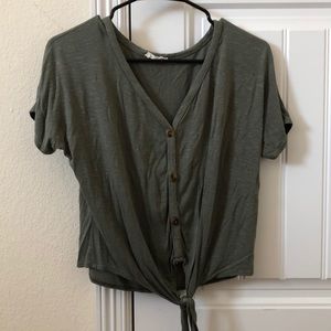Short Sleeve Cropped Button Up Top